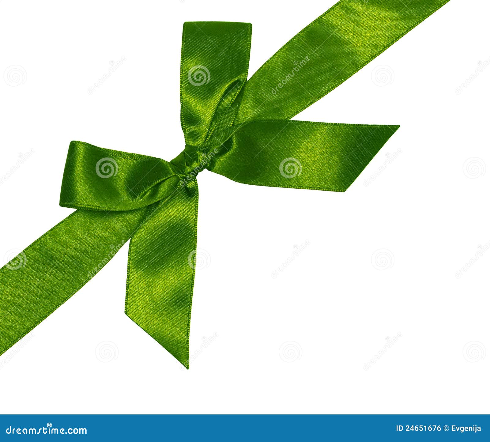 green satin ribbon with bow,  on white