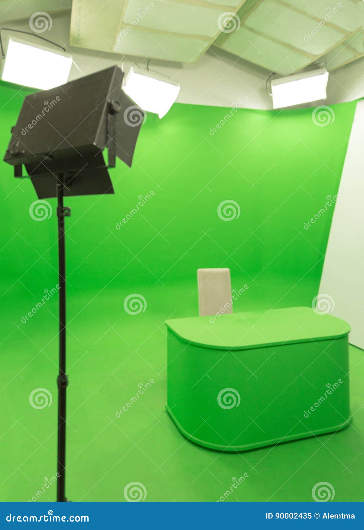 Green Screen Chroma Key Background Modern Tv Studio Setup Stock Image -  Image of render, backdrop: 90002435