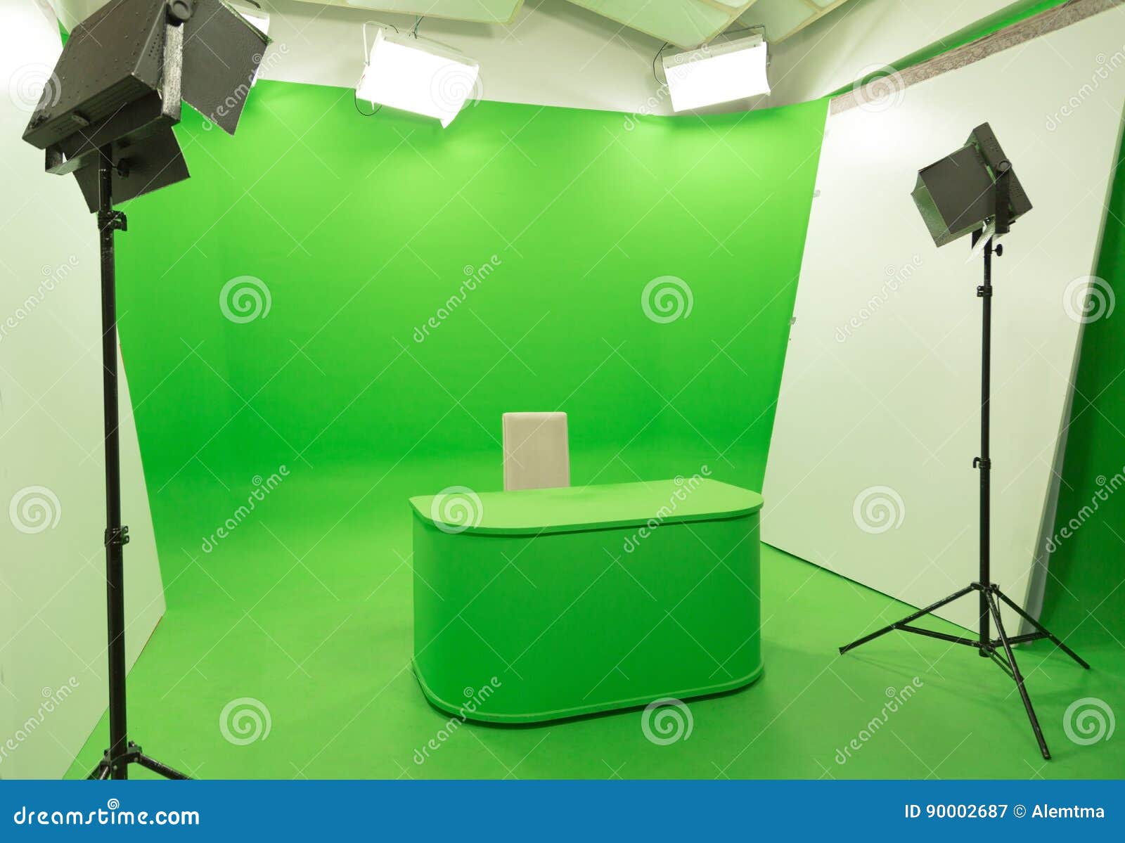 Green Screen Chroma Key Background Modern Tv Studio Setup Stock Image -  Image of lens, camera: 90002687