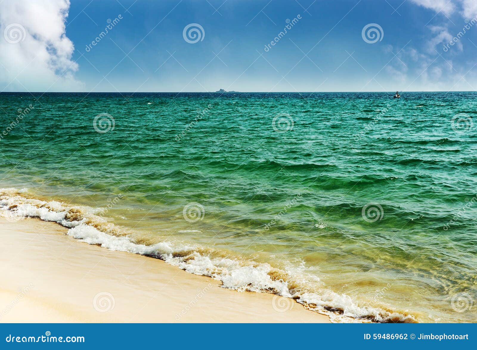 Green Sea Beautiful With Blue Sky And White Cloud Stock Photo Image