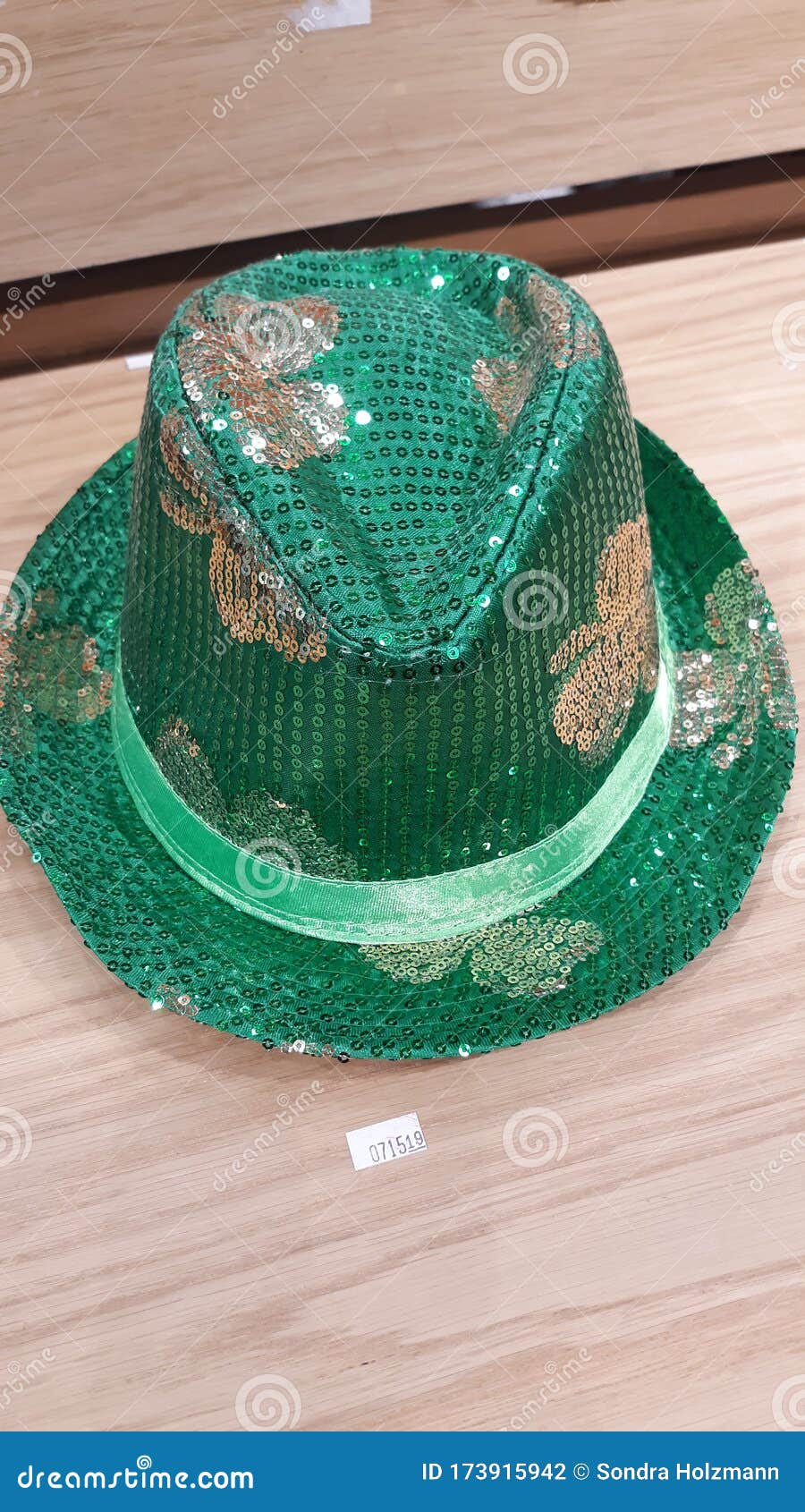 Green Sequin Top-hat with Silver Sequin Shamrocks for a St. Patrick ...