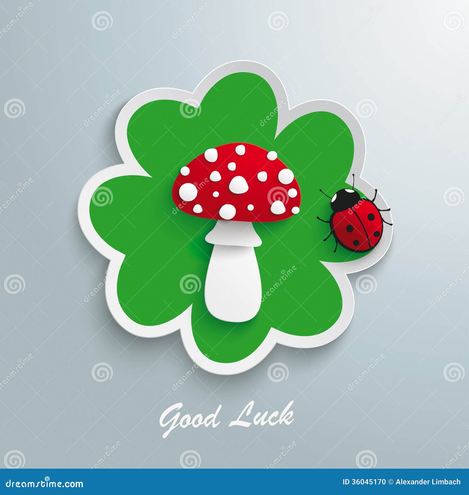 Green Shamrock Fly Agaric Good Luck Ladybug Stock Vector Illustration