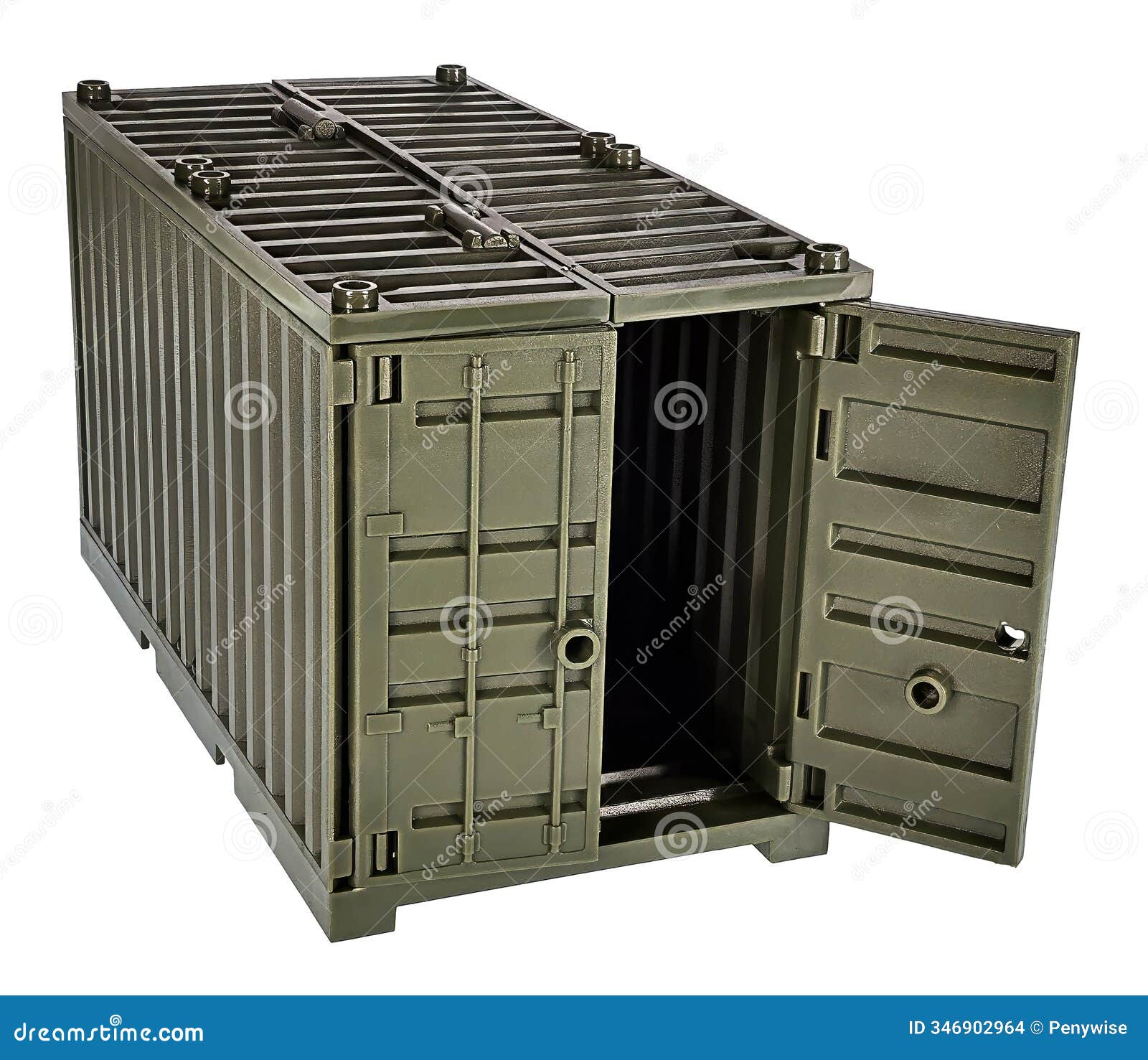 green shipping container one door open