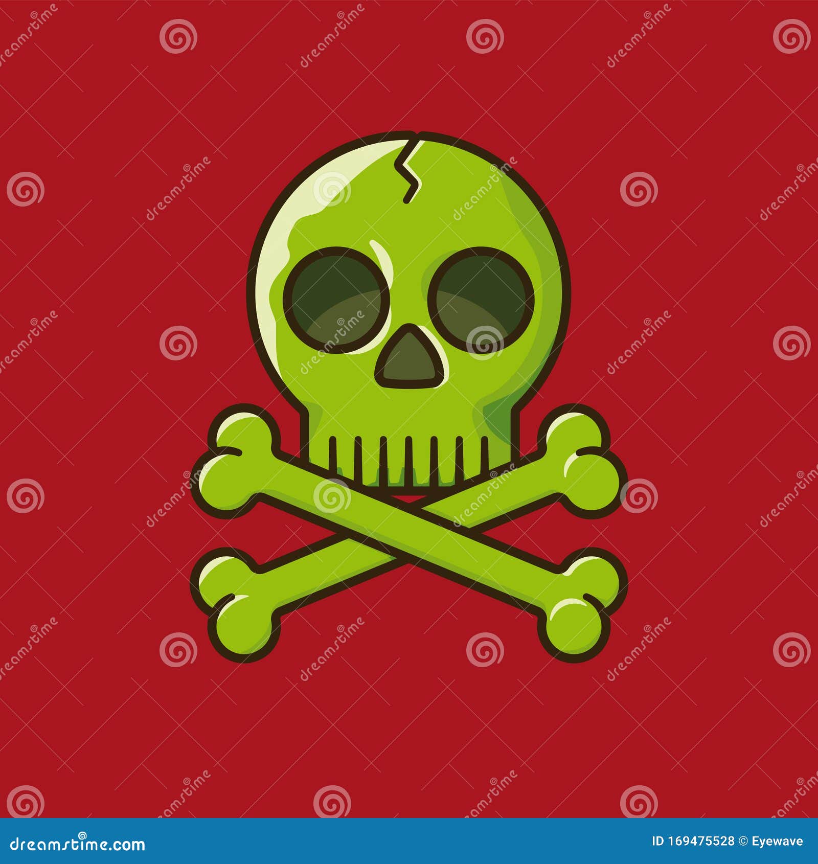 Green Skull and Crossbones Vector Illustration Stock Vector