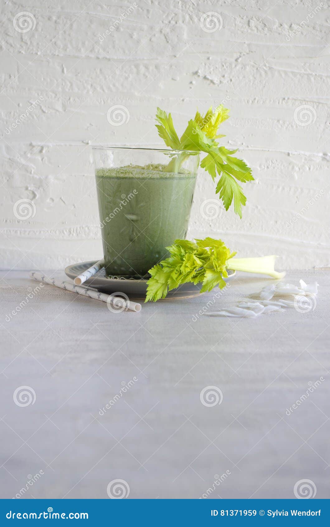 Green Smoothie with Celery and Coconut Stock Image Image of milk