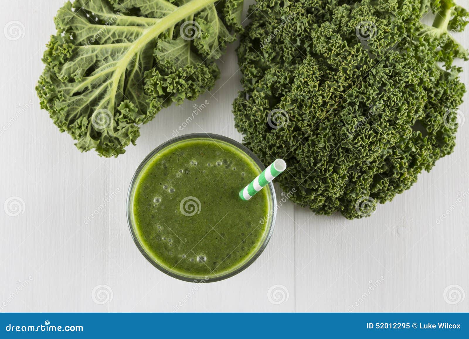 Green Smoothie with Kale Leaves and Straw Stock Image Image of green