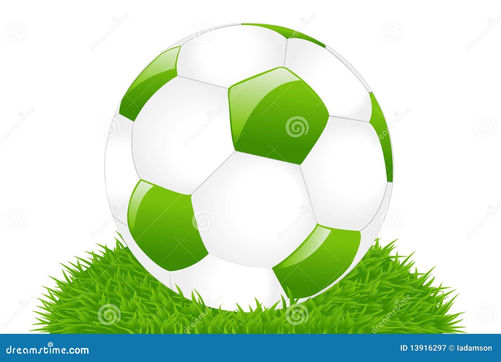 Green Soccer Ball on Grass. Vector Stock Vector Illustration of