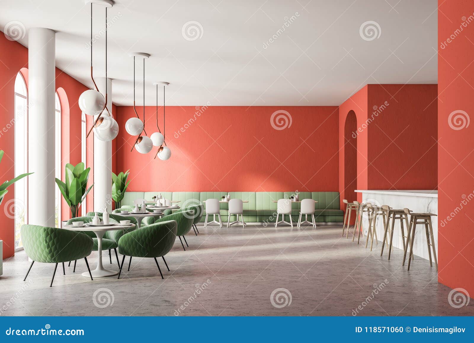 Green Sofa Luxury Restaurant Interior Stock Illustration