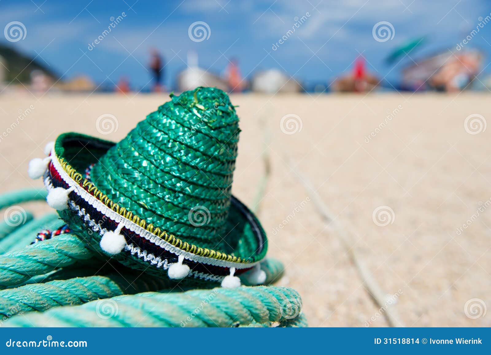 Green Spanish Straw Hat at Beach Stock Photo Image of horizon, beach