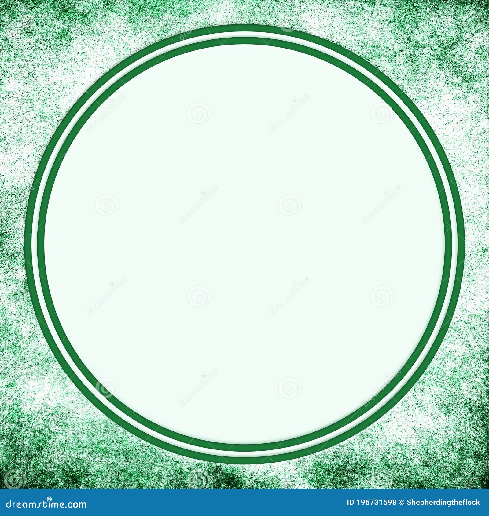 Green Splatter Grunge Texture Frame. Mint Circle Button in Center