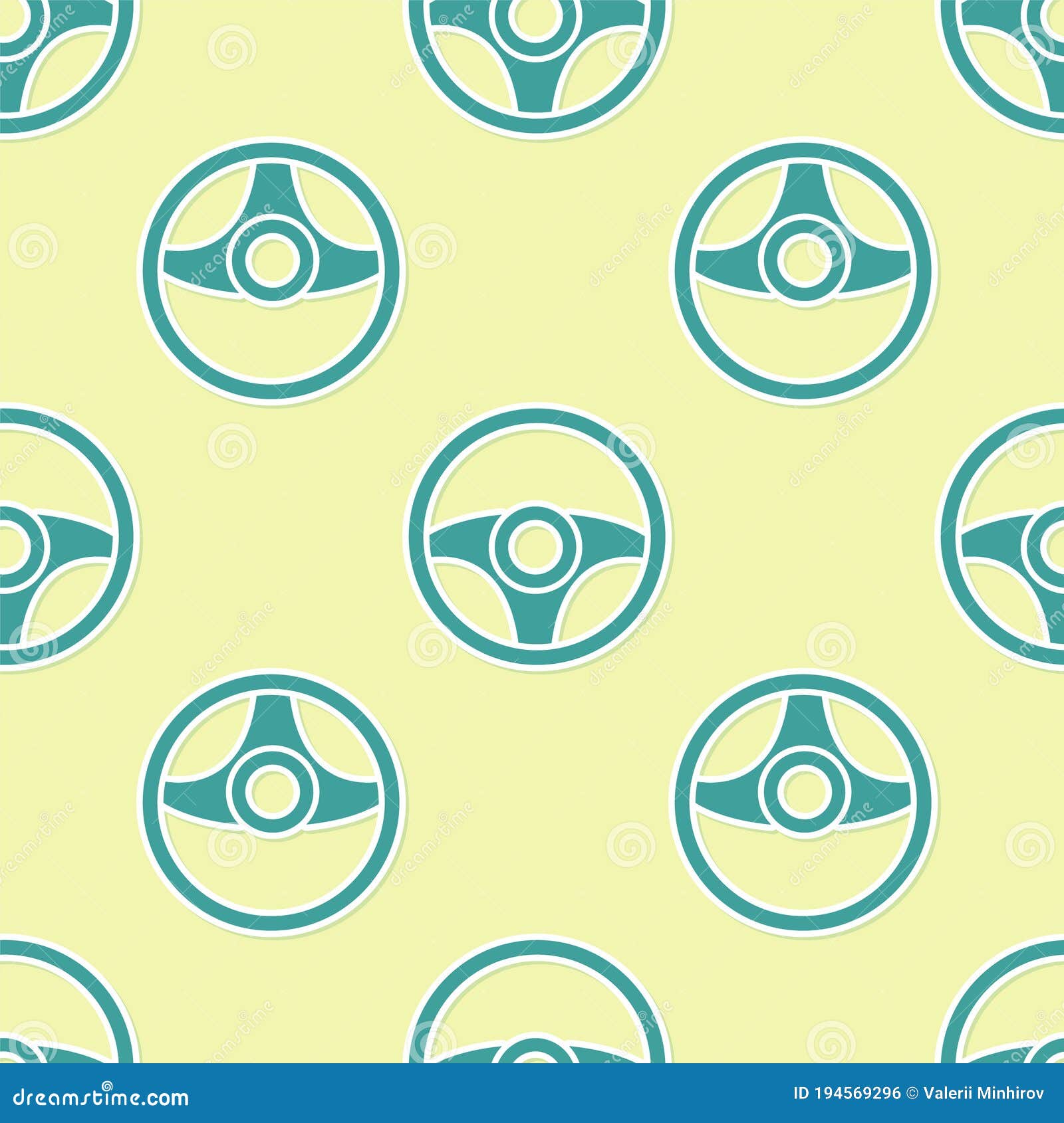Green Steering Wheel Icon Isolated Seamless Pattern on Yellow