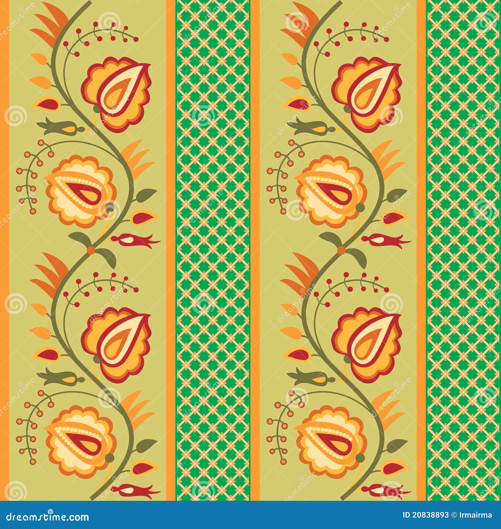 Green Striped Floral Wallpaper Stock Vector Illustration of orange