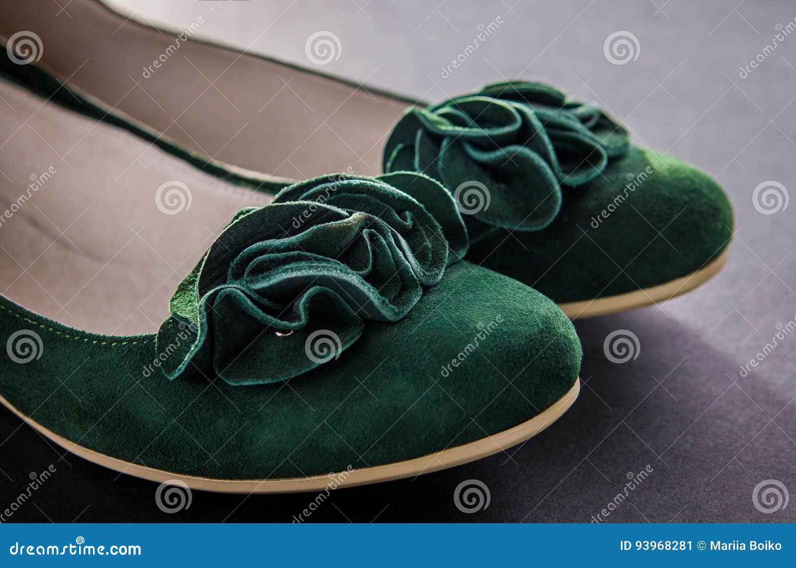 green suede flats
