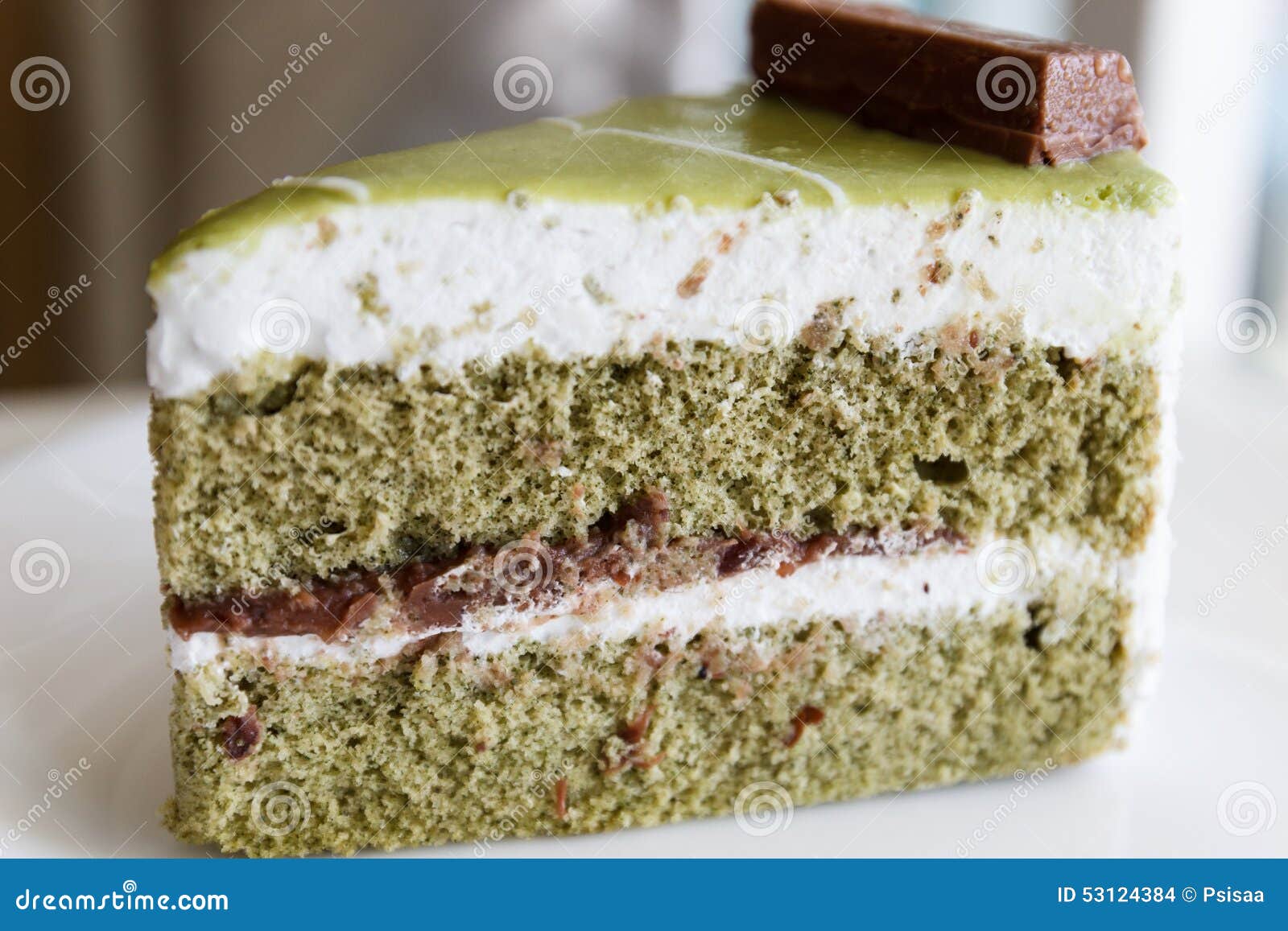 Green Tea Cake with Red Bean Paste Layer Stock Photo Image of matcha