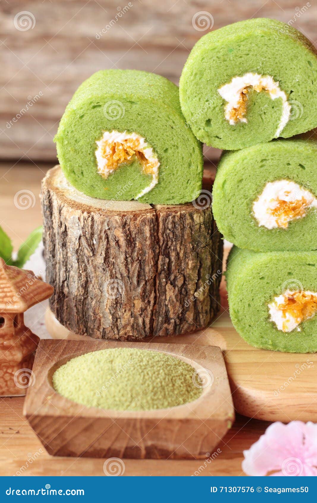 Green Tea Cake Roll and Matcha Green Tea. Stock Photo Image of baked, healthy 71307576