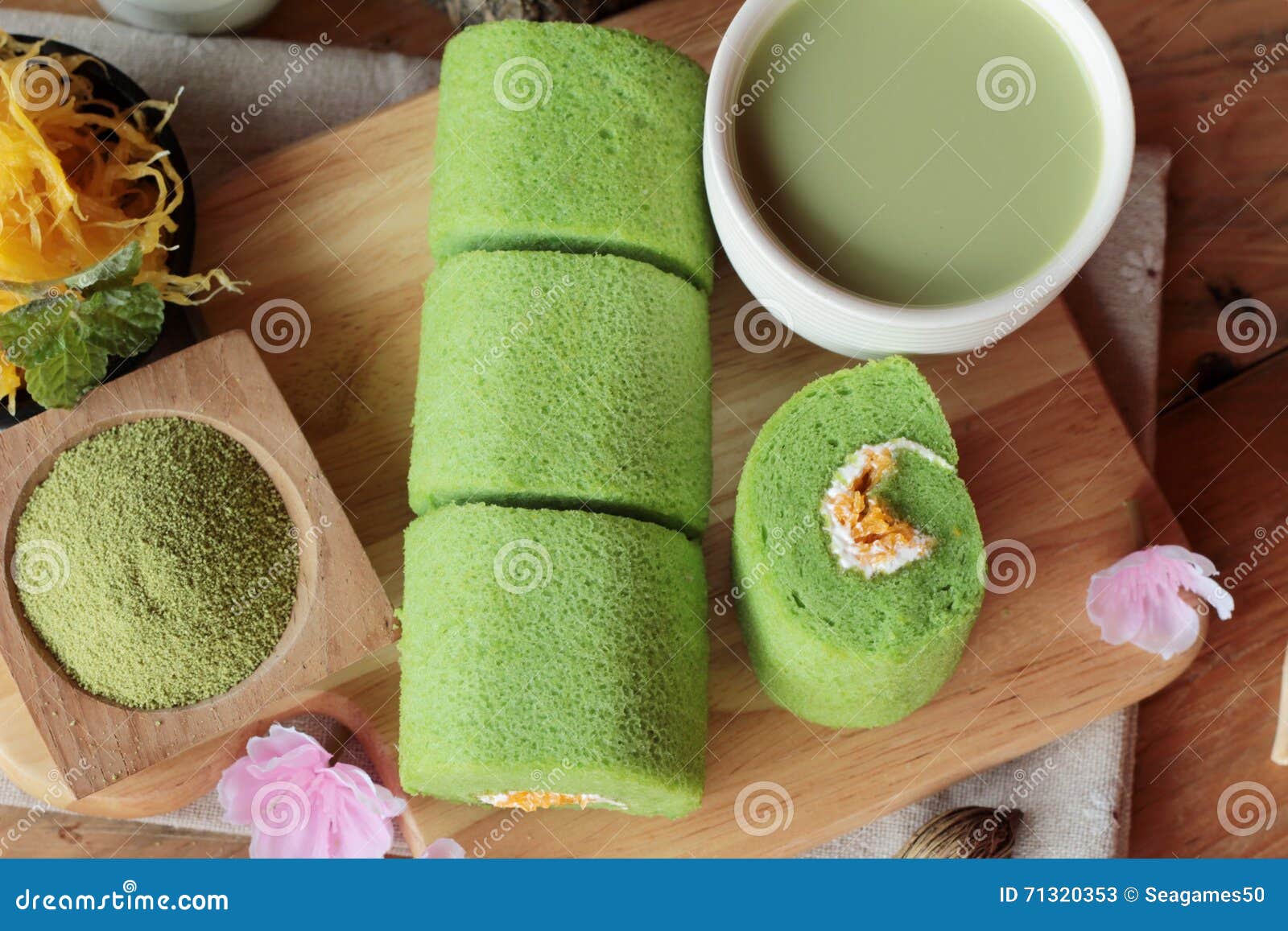 Green Tea Cake Roll and Matcha Green Tea. Stock Image Image of asian, lifestyle 71320353