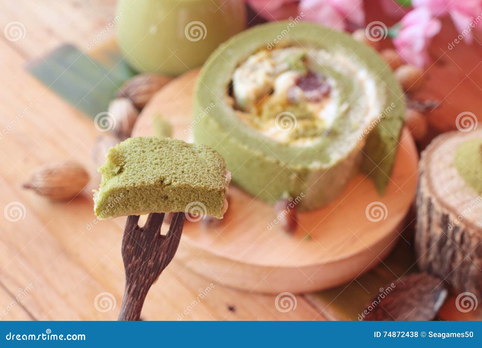 Green Tea Cake Roll and Matcha Green Tea. Stock Photo Image of healthy, powdered 74872438