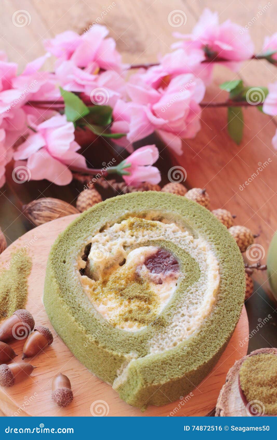 Green Tea Cake Roll and Matcha Green Tea. Stock Photo Image of ingredient, baked 74872516