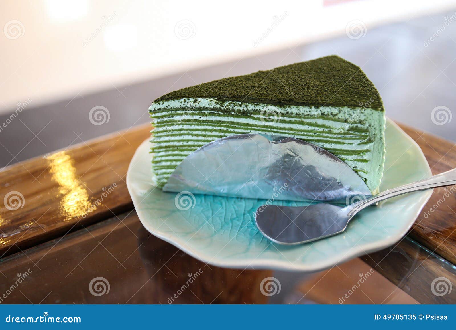 Green tea crepe cake stock image. Image of cream, baked 49785135