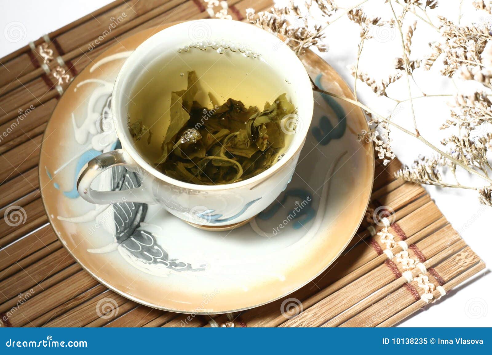 Green Tea in a Cup with a Tea Leafs Stock Image Image of darjeeling