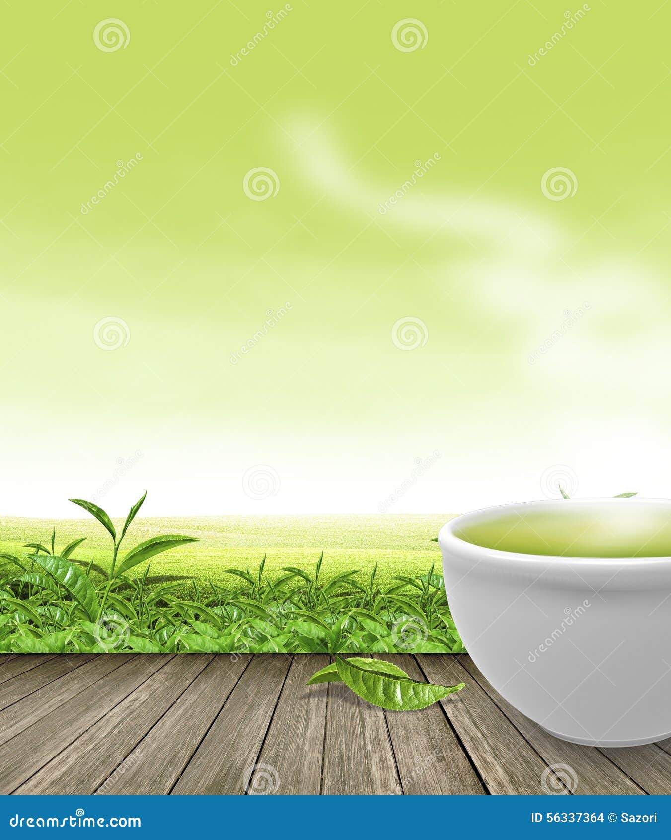 Green Tea Cup on Wooden Floor Background Stock Illustration - Illustration  of food, tree: 56337364