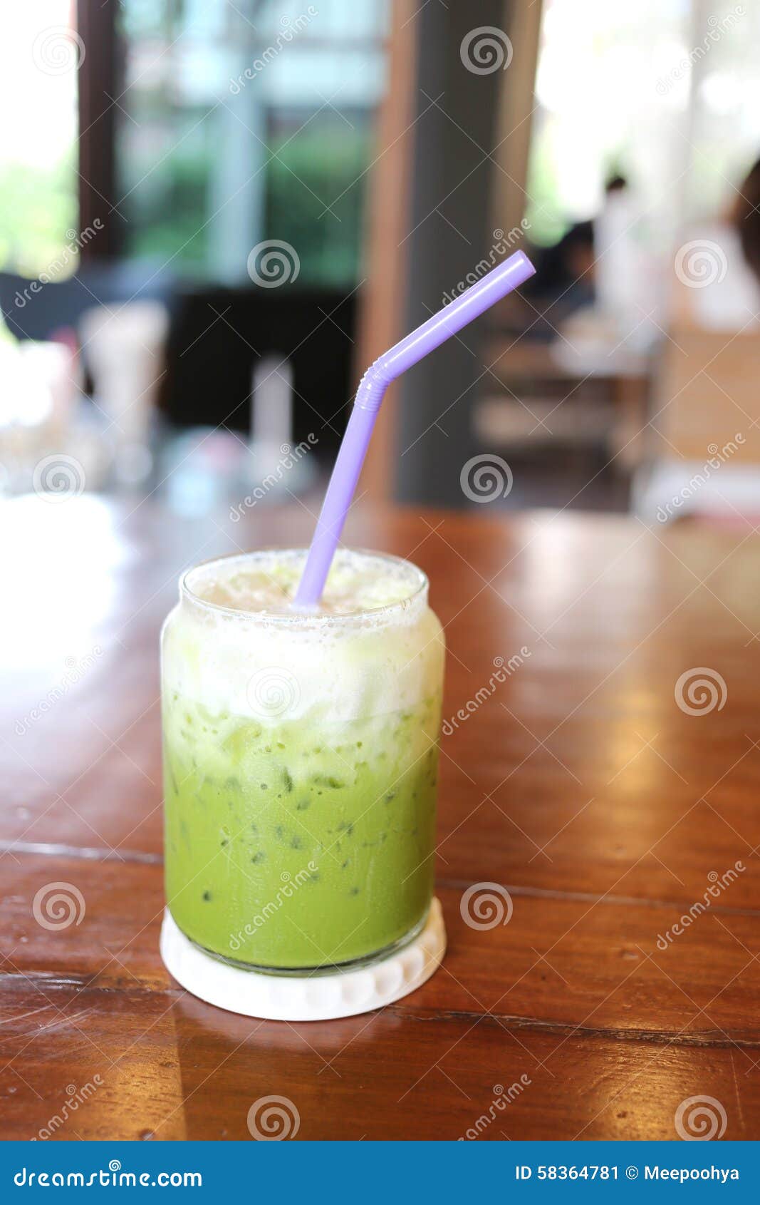Green Tea Drink of Cold Milk on Table. Stock Image Image of shop