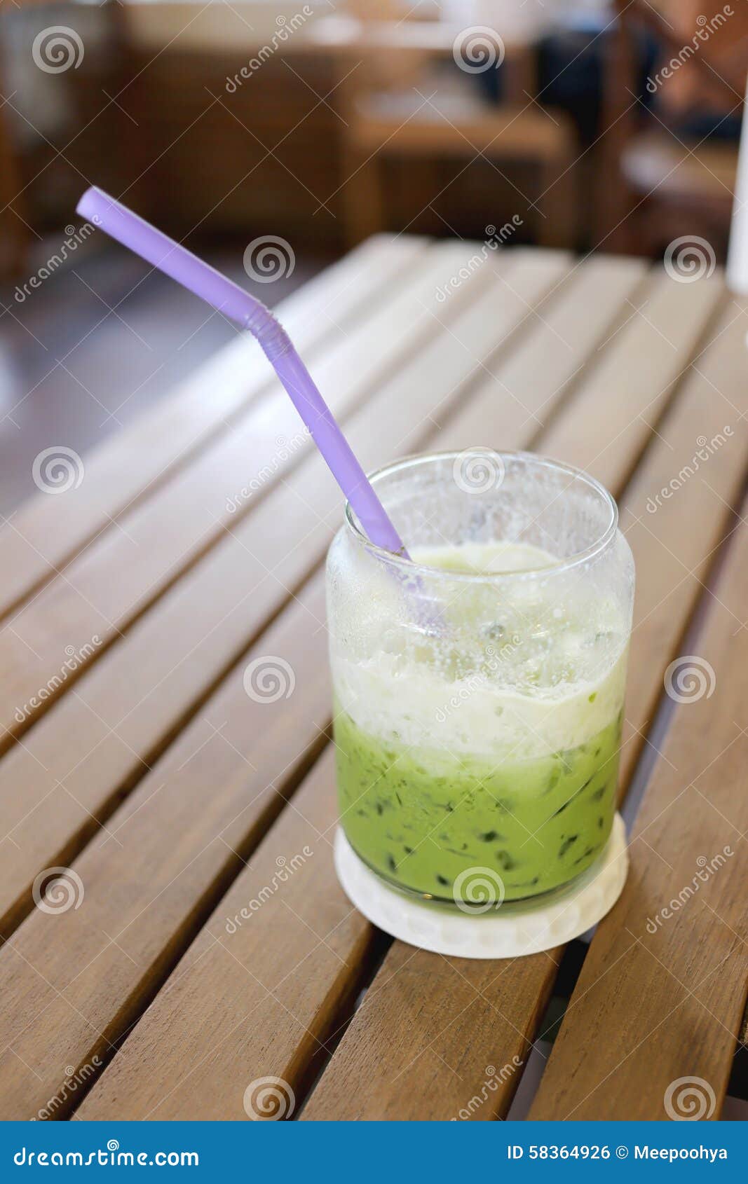 Green Tea Drink of Cold Milk on Table. Stock Photo Image of shop