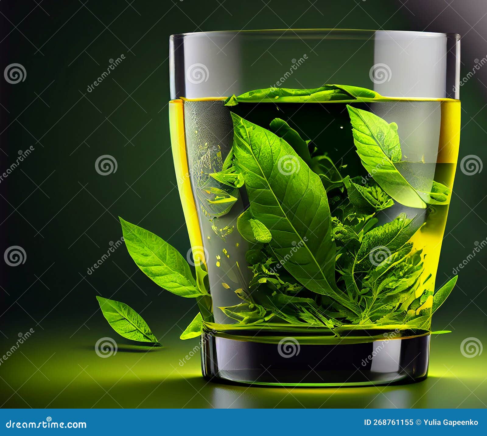 Green Tea Glass Cup. Illustration AI Generative Stock Image Image of