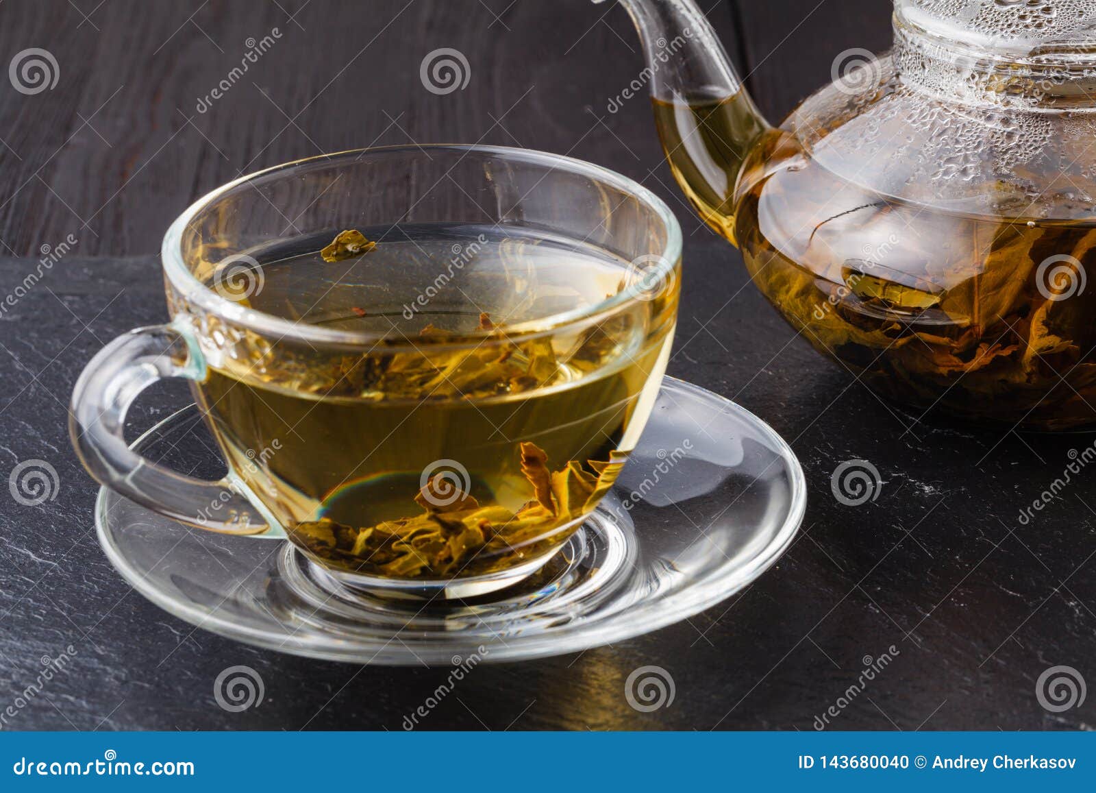 Green Tea in a Glass Mug in the Kitchen Stock Photo Image of closeup