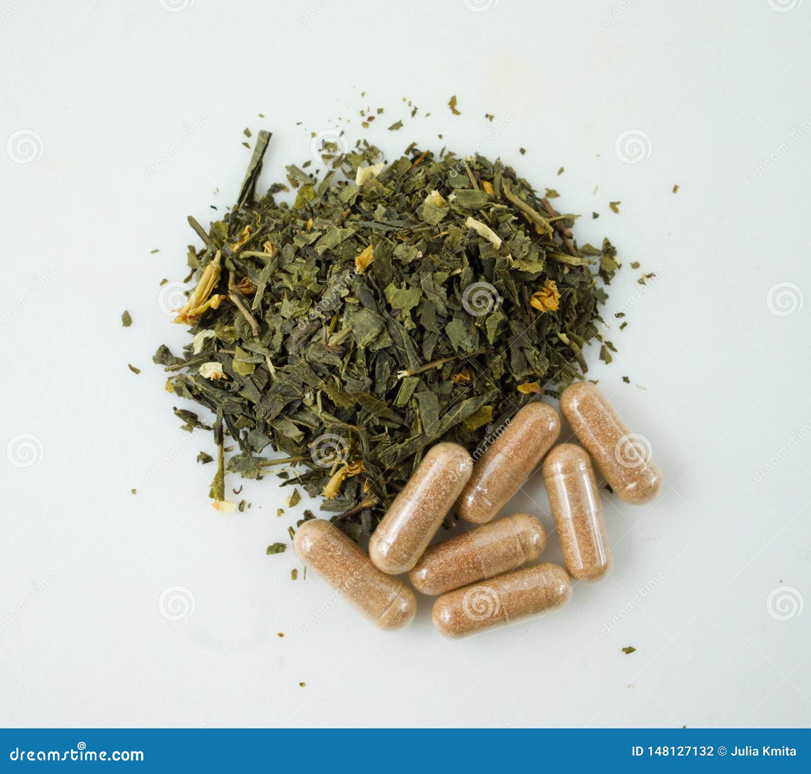 Green Tea Herbs and Extract Capsules Stock Photo Image of pill