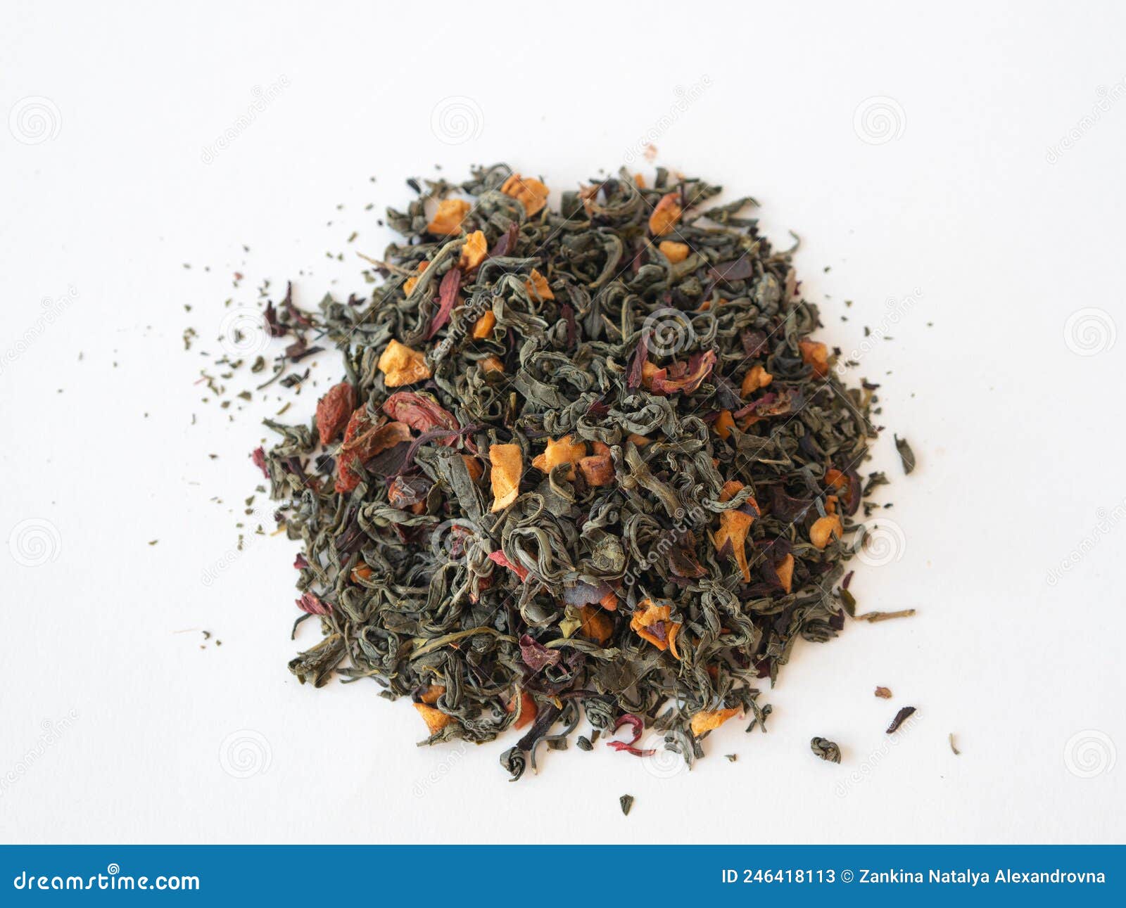 Green Tea with Herbs Scattered on White Stock Image Image of hibiscus