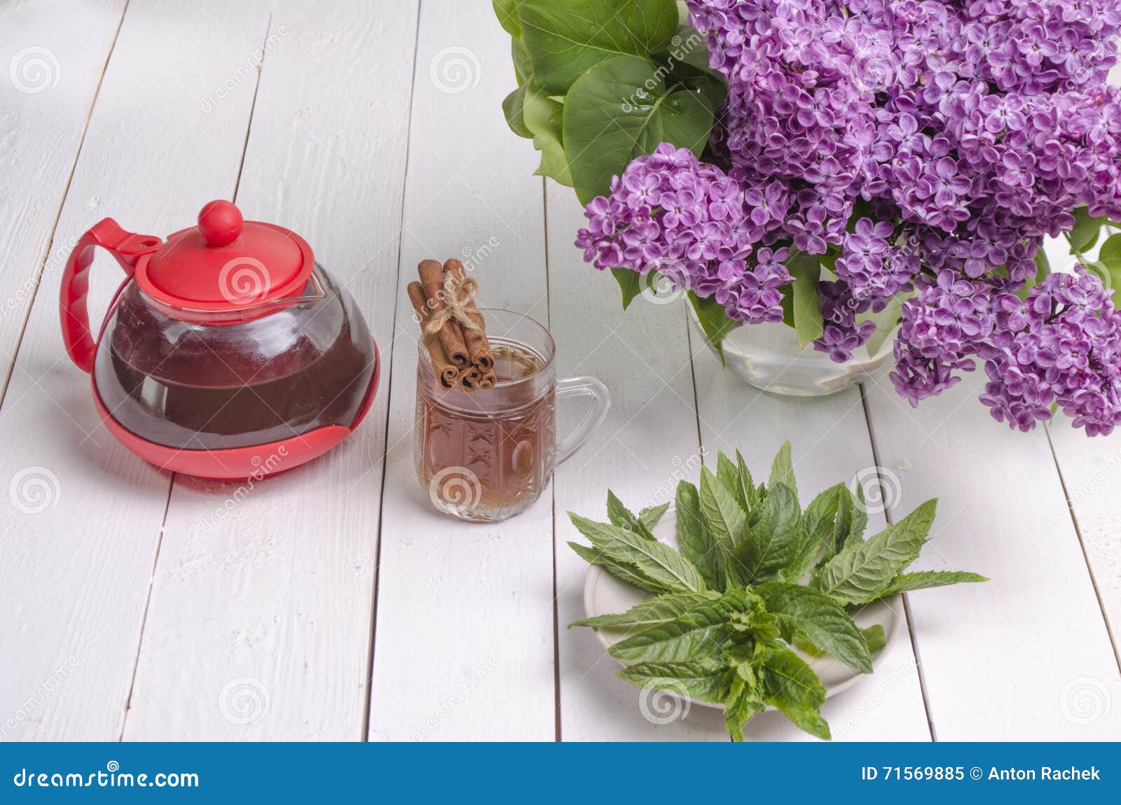 Green tea with herbs stock image. Image of life, mint 71569885