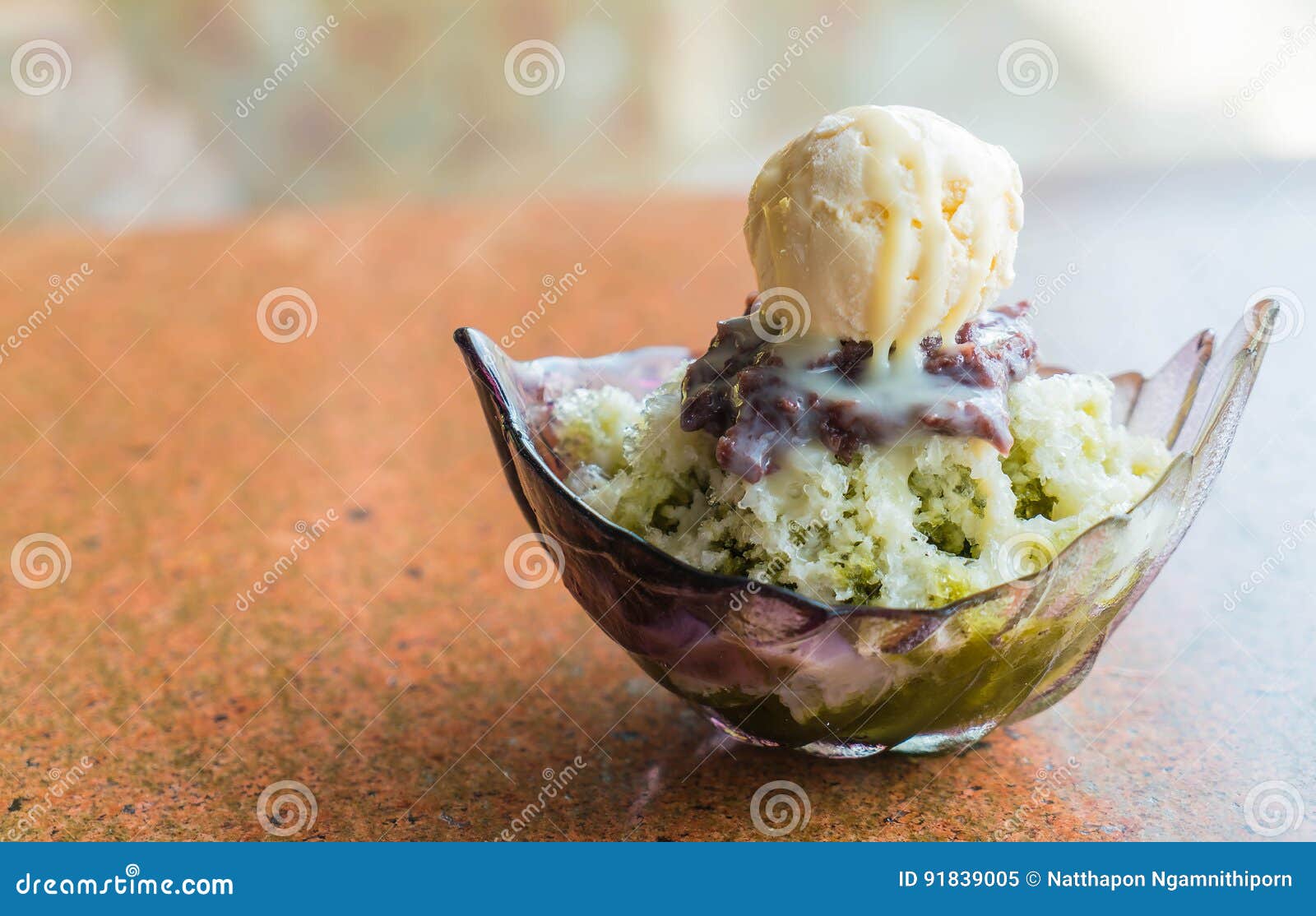 Green Tea Ice Snowflake with Ice Cream and Red Bean Stock Image Image