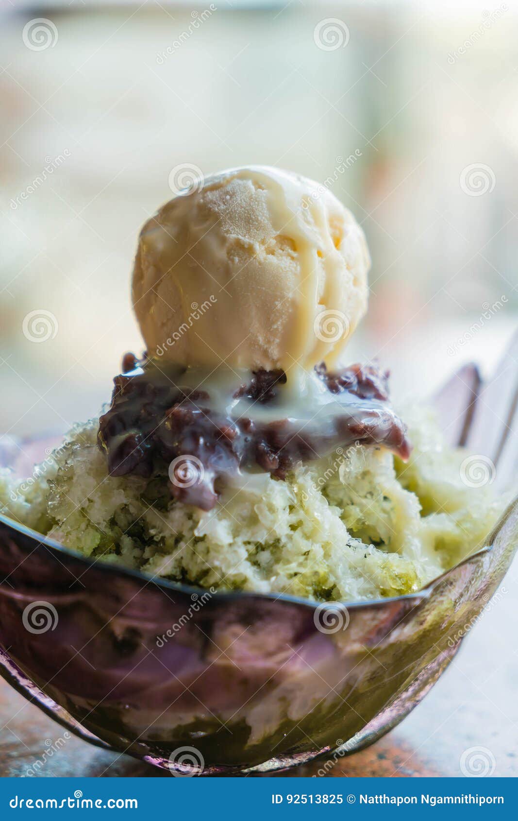 Green Tea Ice Snowflake with Ice Cream and Red Bean Stock Image Image