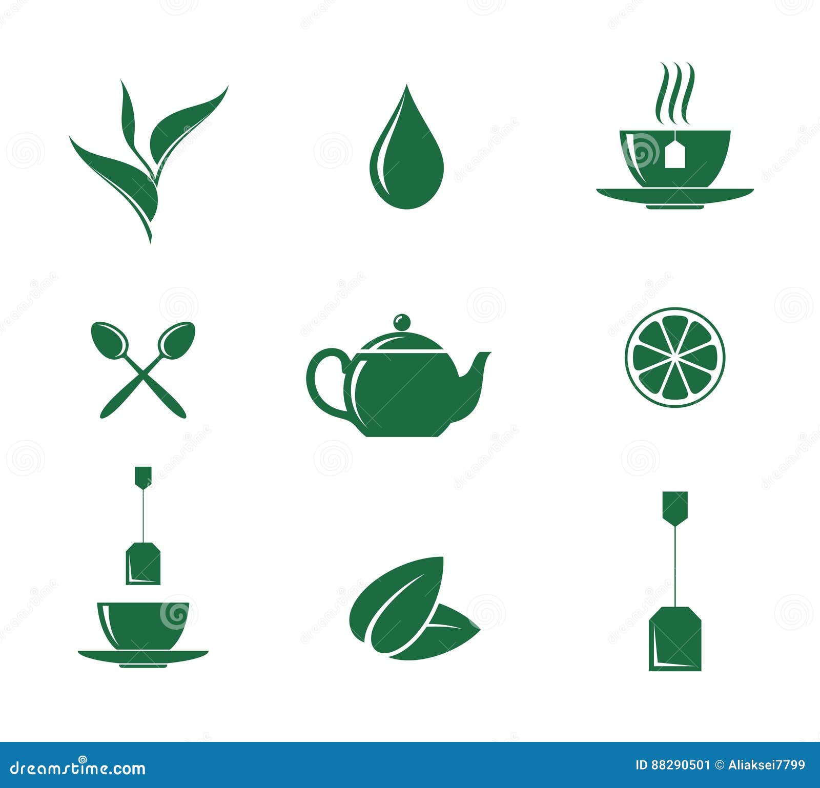 Green tea. Icon set stock vector. Illustration of unusual 88290501