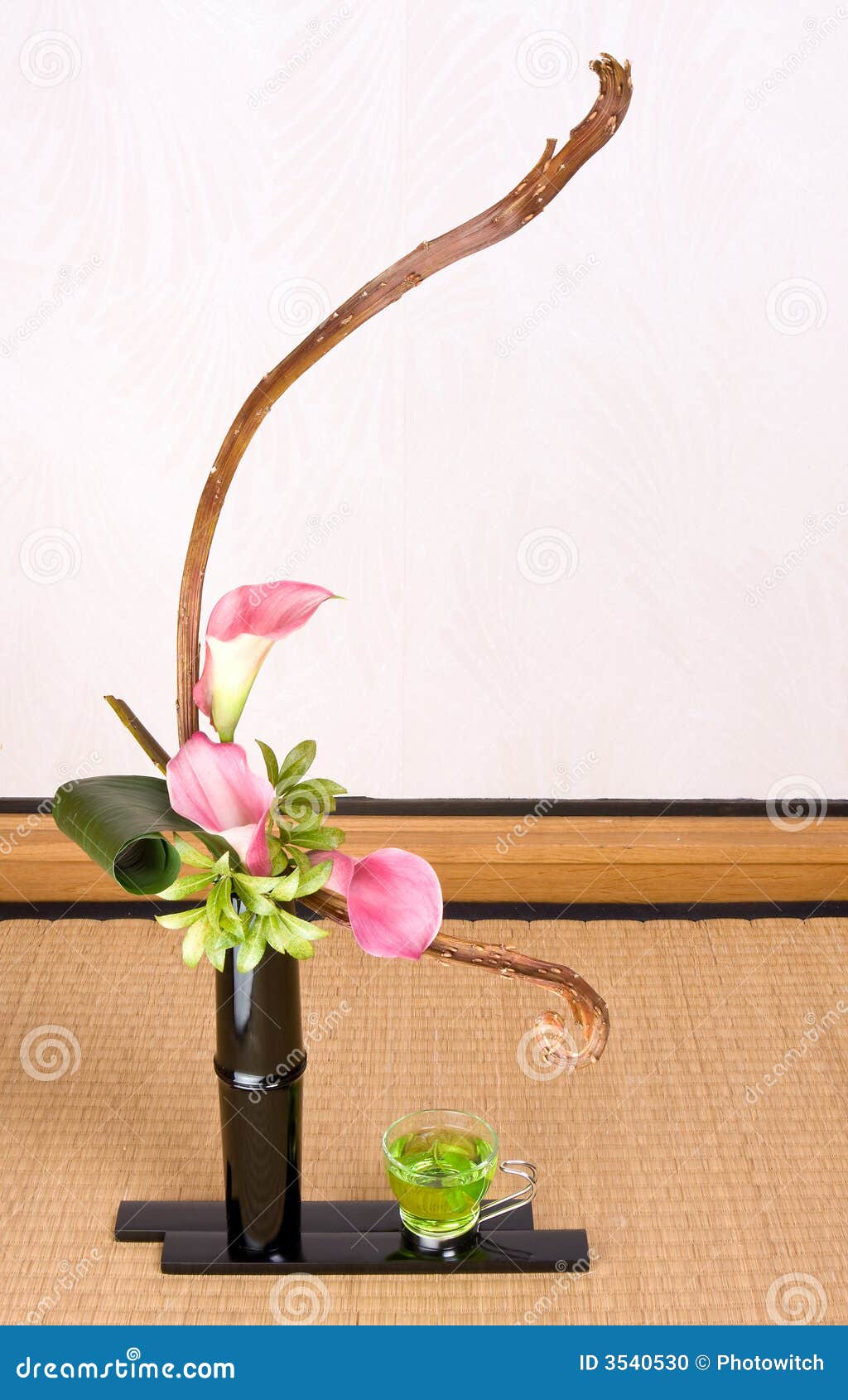 Green tea and ikebana stock photo. Image of peace, buddhism 3540530