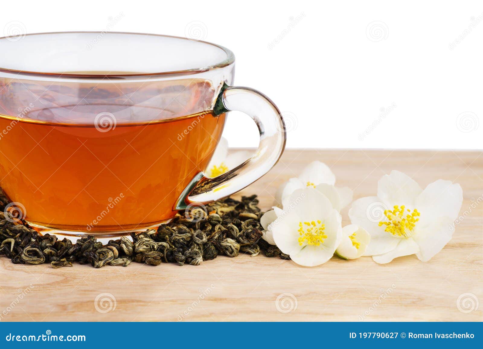 Green Tea and Jasmine Flowers Stock Image Image of flower, text