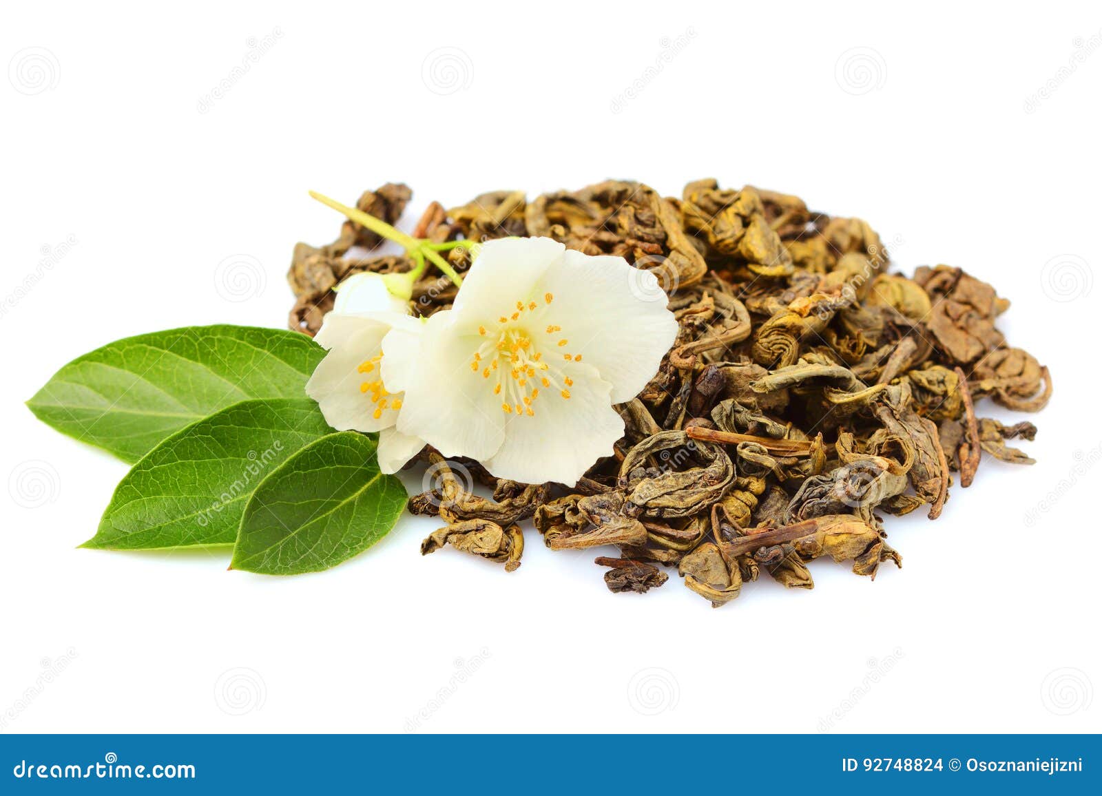 Green tea with Jasmine. stock photo. Image of macro, admixture 92748824