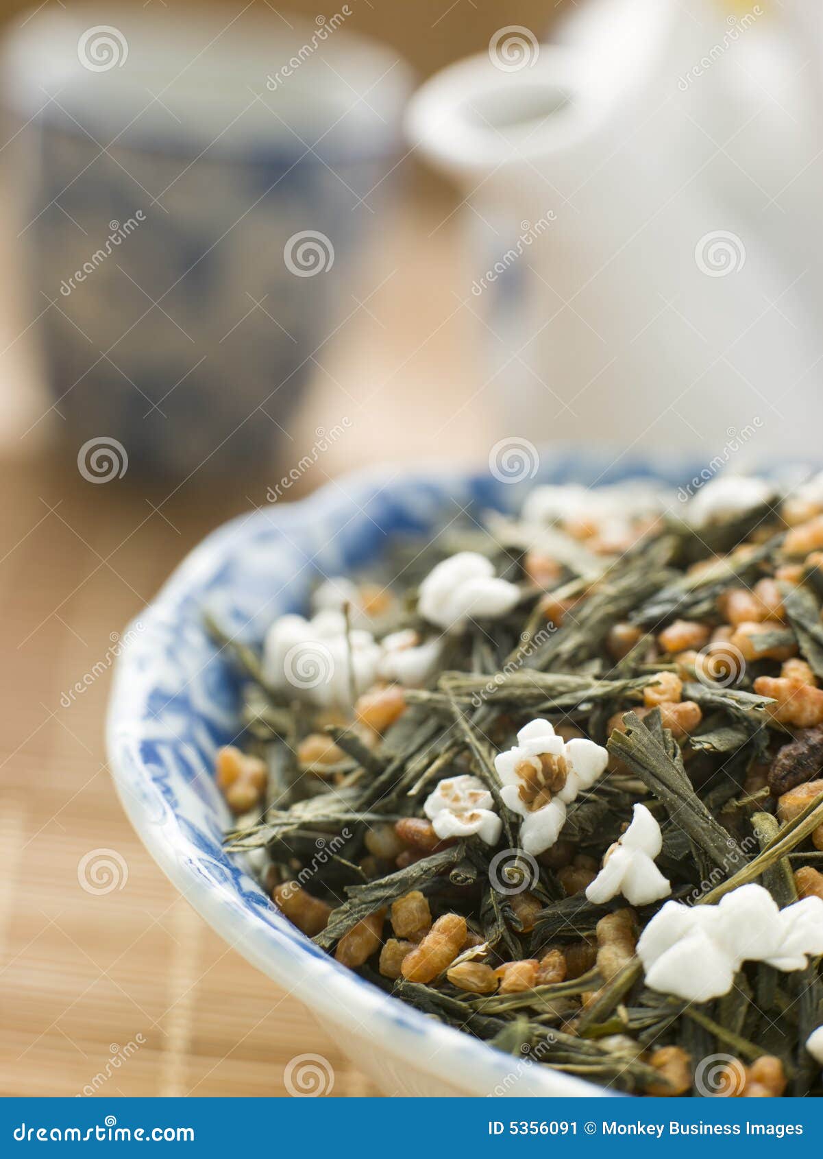 Green Tea Leaves with Brown Rice Stock Image Image of cereal, grain