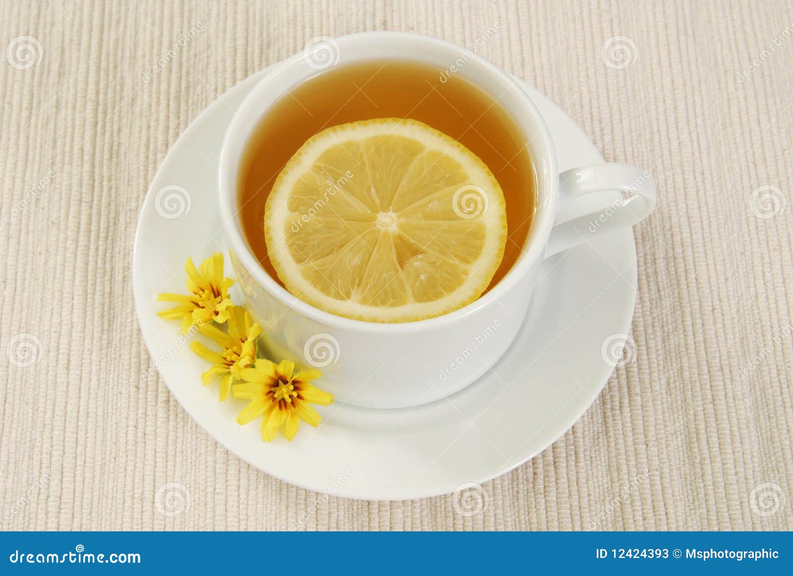 Green tea with lemon stock image. Image of white, placemat 12424393