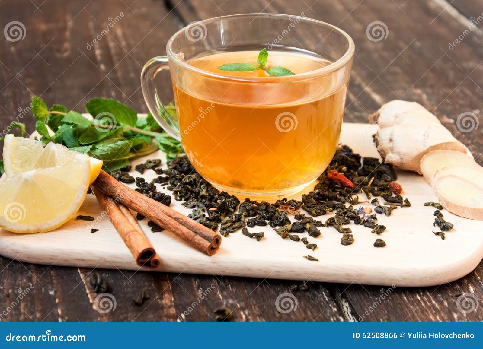 Green Tea with Lemon, Ginger, Cinnamon Stock Photo Image of green