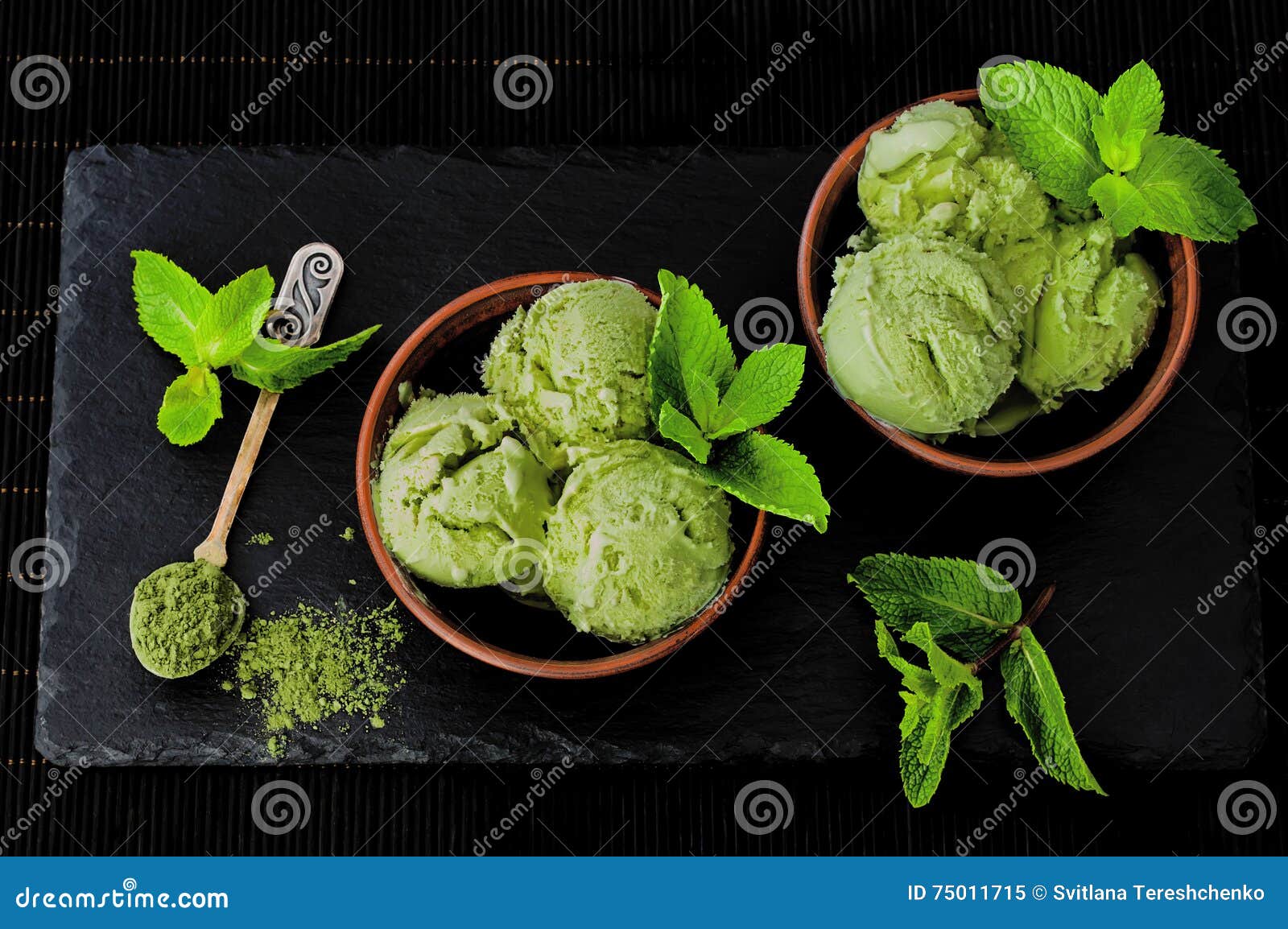Green Tea Matcha Mint Ice Cream with Coconut Milk. Stock Image Image