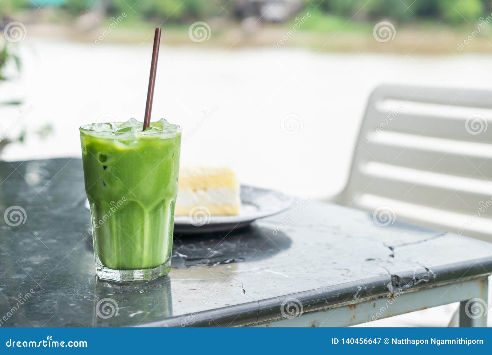 Green tea with milk stock image. Image of white, latte 140456647