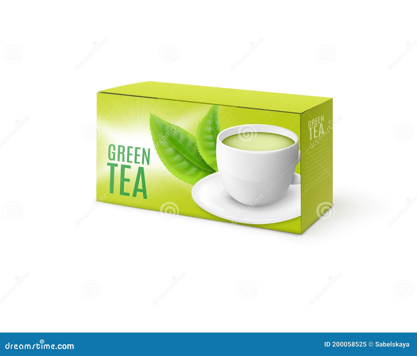 Mint Green Tea Packaging Mockup, Realistic Vector Illustration Isolated