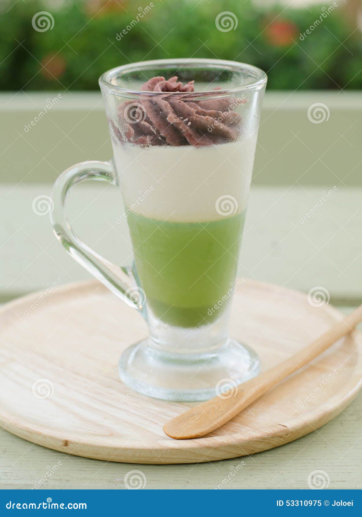 Green Tea and Red Bean Pudding Stock Image Image of cream, mousse