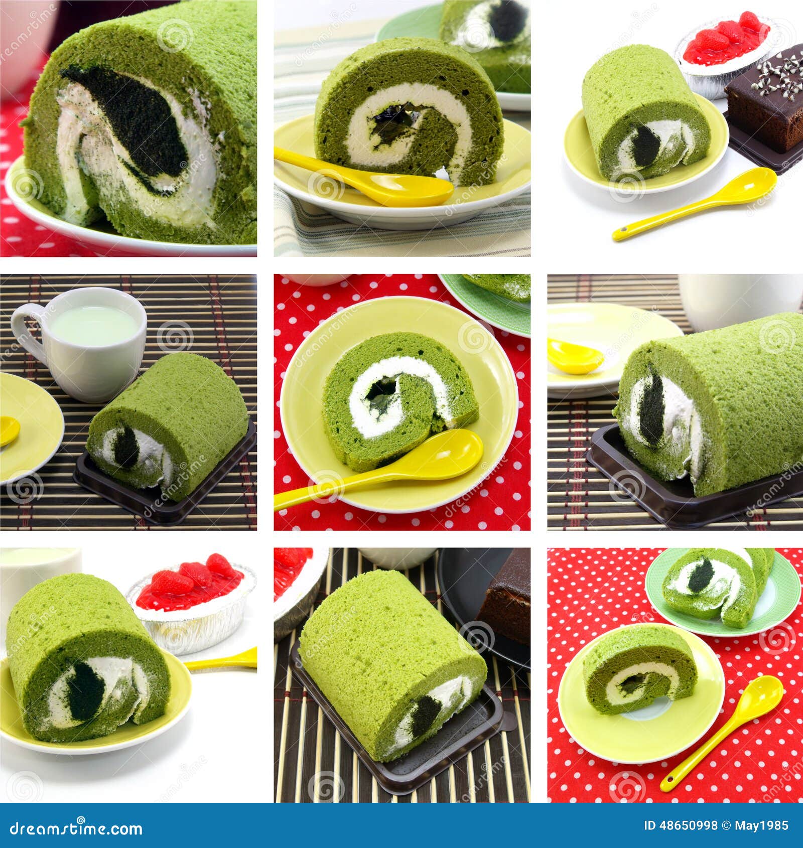 Green tea roll cake stock photo. Image of chocolate, decorated 48650998
