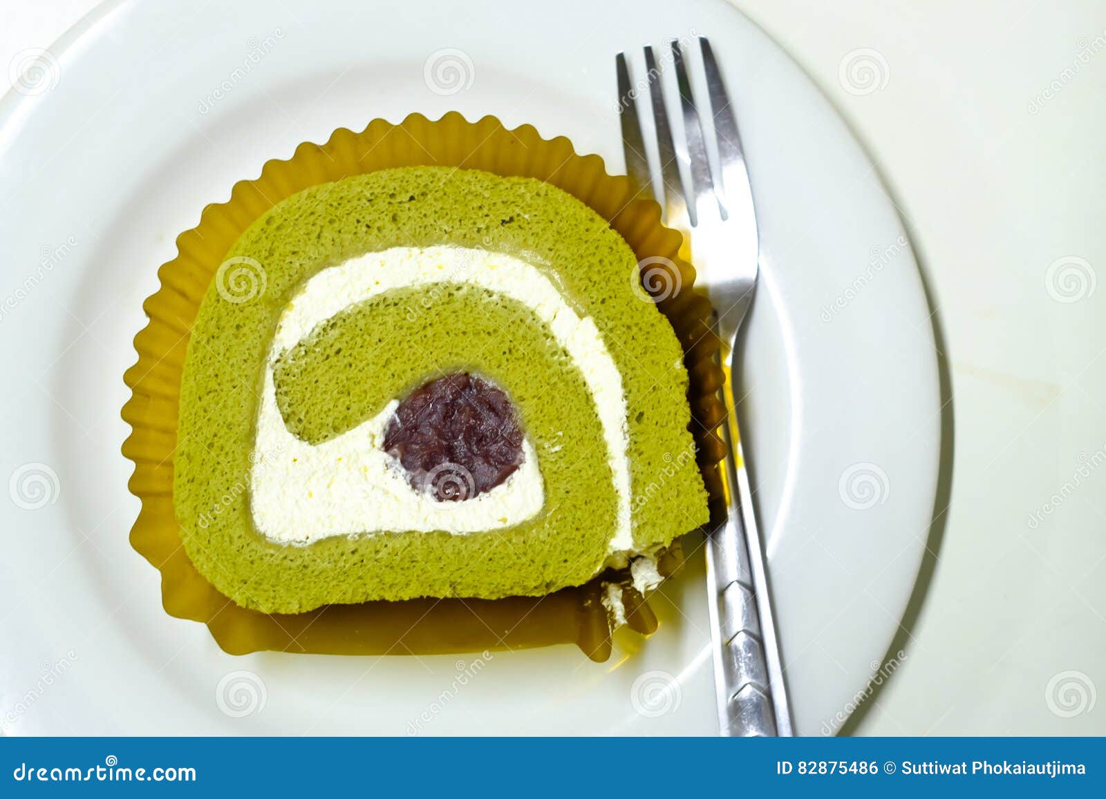 Green tea roll cake stock photo. Image of delicious, cream 82875486