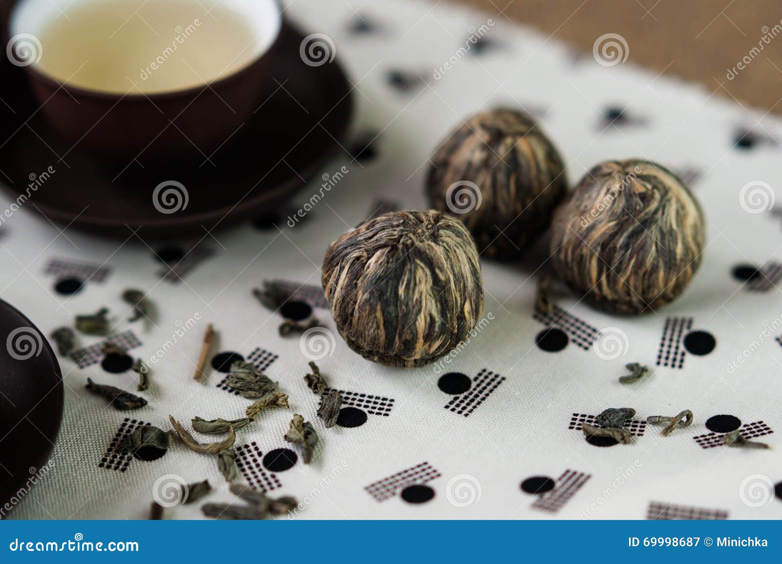 Green Tea and Small Balls Bundle of Dried Green Tea Leaves Stock Image Image of close, heap
