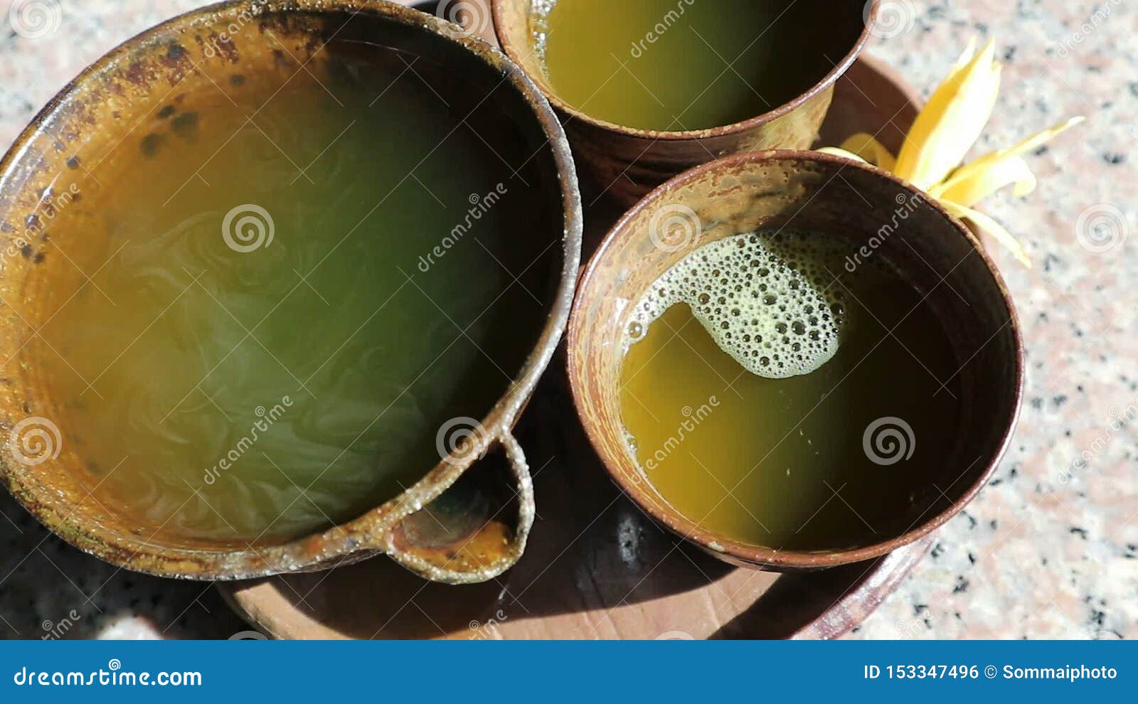 Green Tea with Smoke on Granite Table Stock Footage Video of table