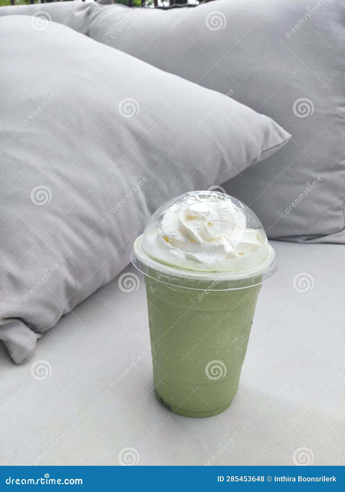 Green Tea Smoothie and Whipped Cream Stock Photo Image of lighting